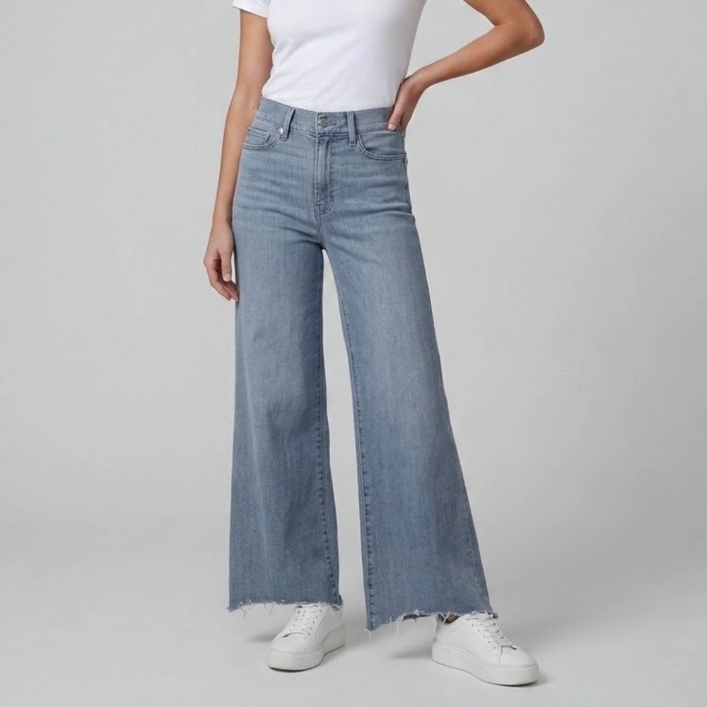 Frame Le Palazzo Crop High Rise Wide Leg Raw Hem Jean Light Wash Size 27